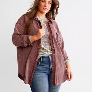 NWT BKE Oversized Thermal Shirt Decadent Chocolate maroon snap buttons